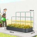 Orto Rialzato con Traliccio per Rampicanti 220x110x150 cm Fondo Aperto in Metallo Grigio Scuro      
