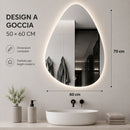 Specchio a Goccia 60x70 cm LED a 3 Colori Dimmerabile Accensione Touch      