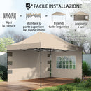 Gazebo Pop Up Pieghevole 430x290x315 cm con Pareti Laterali e Finestre in Metallo e Tessuto Oxford Marrone Sabbia      