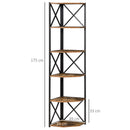 Libreria Angolare 5 Ripiani 39x39x175 cm in Metallo e Truciolare Marrone Rustico