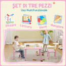 Set Tavolo e Sedie per Bambini 3-8 Anni Disegni di Animali e Bordi Arrotondati in MDF e Legno di Pino Rosa      