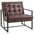 Poltrona Trapuntata a Bottoni Imbottita 62x74x78 cm in Metallo e Similpelle Marrone