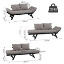 Divano Letto Chaise Longue 3 Posizioni 155x65x57 cm in Acciaio e Tessuto Lino  Grigio