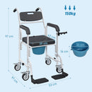 Sedia a Rotelle con WC Impermeabile 4 in 1 53x97x 97 cm in Alluminio e Plastica Nero   