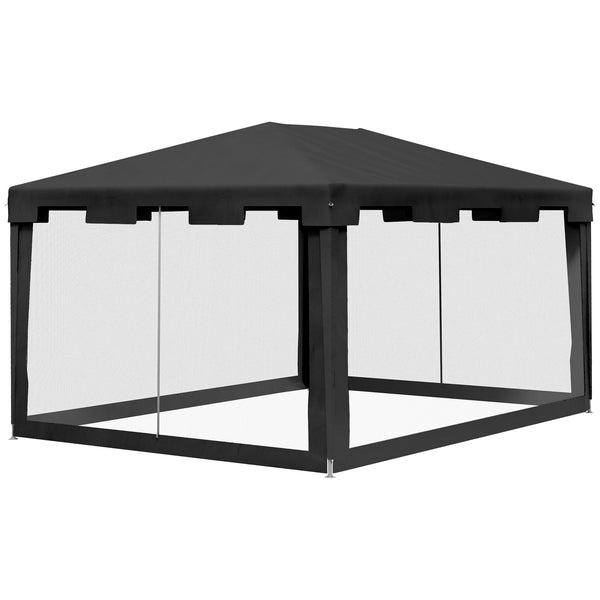 Gazebo Pieghevole con Zanzariera e 2 Ingressi 4x3m in Metallo e PE Grigio Scuro prezzo
