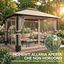 Gazebo da Giardino 360x300x279 cm con Zanzariera Tende e Tetto Doppio Strato in Poliestere Cachi      