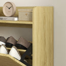 Mobile Portascarpe Stretto per Ingresso, con 2 Cassetti Ribaltabili, Ripiani Regolabili e Piano Superiore, Rovere      