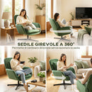 Poltrona da Salotto Girevole 73x83,5x85 cm con Cuscino Lombare e Rivestimento in Tessuto Effetto Velluto Verde      