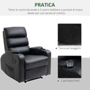 Poltrona Relax Reclinabile Manualmente a 165° con Poggiapiedi Portabicchieri e Tasca in Finta Pelle Nero      