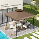 Telo di Ricambio Copertura per Gazebo 3x3 m a 2 Livelli con 8 Fori di Drenaggio in Poliestere Cachi e Marrone      