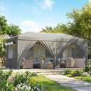 Gazebo Pieghevole 590x297x285 cm Pop Up con 6 Pareti Laterali Sacchi di Sabbia e Borsa  in Tessuto UV50+ Grigio Scuro      