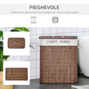Cesto per Biancheria 2 Scomparti 52x32x63 cm con Coperchio e Maniglie Marrone