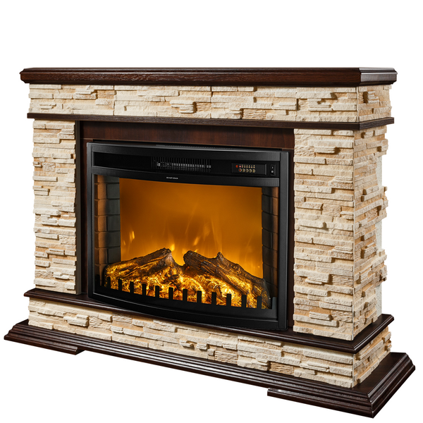 Camino Elettrico da Pavimento 88x118x30,5 cm Effetto Fiamma 1500W Stone & Zakinthos Noce prezzo