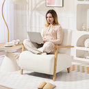 Poltrona da Salotto Stile Nordico 74,5x76x78 cm in Tessuto Sherpa con Braccioli e Gambe in Legno Crema  