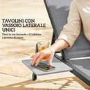 Set 2 Lettini Prendisole Regolabili in 5 Posizioni con Tavolino Laterale e 2 Ruote in Metallo e Poliestere Grigio      