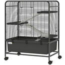 Gabbia per Conigli 75x46x94,5 cm a 4 Livelli con Piattaforme Rampe Ruote Serbatoio Acqua e Vassoio Rimovibile in Acciaio Nero      