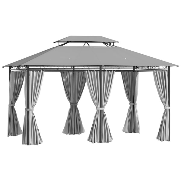 Gazebo da Giardino 300x400x275 cm con 6 Tende e Tetto a 2 Livelli in Acciaio e Poliestere Grigio Scuro online