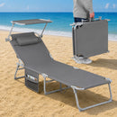 Set 2 Lettini Pieghevoli da Spiaggia Schienale Reclinabile 4 Posizioni con Parasole in Tessuto Oxford Grigio     