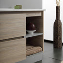 Mobile Bagno Sospeso 90 cm Lavabo 2 Ante con Colonna e Specchio Rizzetti Santos Rovere