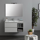 Mobile Bagno Sospeso 100 cm Lavabo 2 Cassetti + LED 30 cm Rizzetti Santos Plus Bianco Lucido