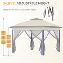 Gazebo Pieghevole da Giardino 3,3x3,3x2,88m con Zanzariera in Acciaio e Tessuto Oxford Beige