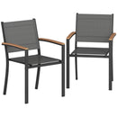 Set 2 Sedie da Giardino 56x62x89 cm con Braccioli Effetto Legno in Texteline e Metallo Grigio      