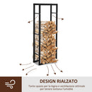 Portalegna Legnaia Verticale in Ferro 40x25x150 cm da Interno Max 100Kg  Nero