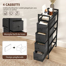 Cassettiera Slim Salvaspazio 20x43x81,5 cm con 4 Cassetti Telaio in Acciaio in Tessuto Nero      