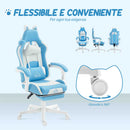 Sedia da Gaming Reclinabile 65x62x116-124 cm con Poggiapiedi e Cuscini in Finta Pelle e Spugna Bianco e Azzurro
