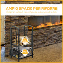 Portalegna Legnaia in Ferro 40x30x74 cm Max 100Kg con Attrezzi  Nero