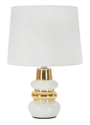Lampada da Tavolo Liara Ø23x32 cm in Ceramica e Ferro e Tessuto Bianco e Oro      