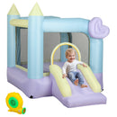 Castello Giostra Gonfiabile 250x165x200 cm per Bambini 3-8 Anni Scivolo e Area di Salto con Soffiatore Lilla e Azzurro 