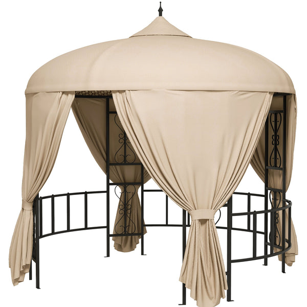 Gazebo da Giardino Rotondo Ø3m con Tende e Prese d'Aria in Metallo e Poliestere Beige online