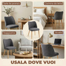 Set 2 Sedie Pranzo Imbottite 46x52x76 cm con Gambe Legno Hevea Tessuto Grigio Chiaro      