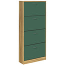Scarpiera 4 Ante con Maniglia 63x24x150 cm Ripiani Doppia Profondità in MDF Quercia e Verde 