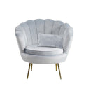 Poltrona a Conchiglia 78x73x78 cm in Velluto Vintage Piedi Oro Sofia Grigio