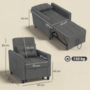 Poltrona Letto Singolo 69x82x85 cm con Schienale Reclinabile in Tessuto Effetto Lino e Legno Grigio      
