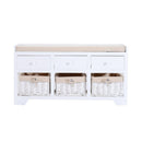 Panca Contenitore in Legno con Cassetti e Ceste in Vimini Bianco 98x34x52 cm 