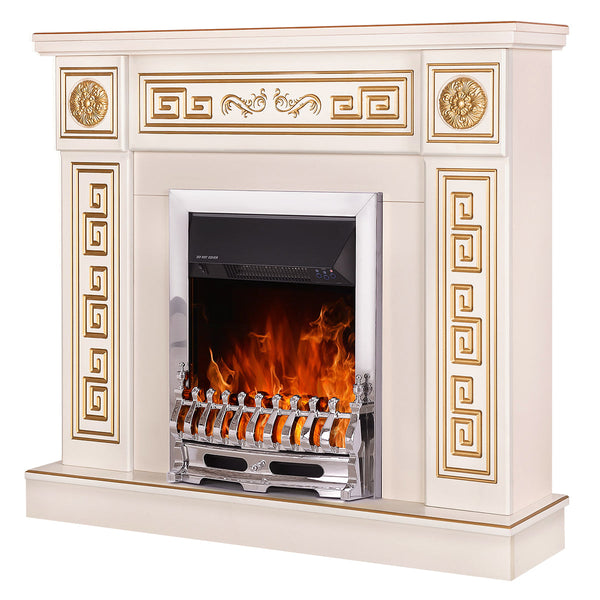 acquista Camino Elettrico da Pavimento 102x110x30 cm Effetto Fiamma 2000W Versailles & Galileo Silver Avorio
