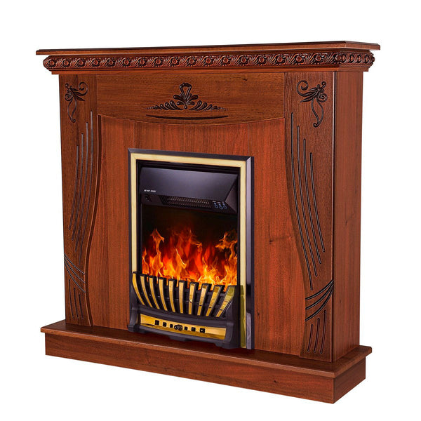 acquista Camino Elettrico da Pavimento 103,5x110x30 cm Effetto Fiamma 2000W Napoli & Meridian Noce