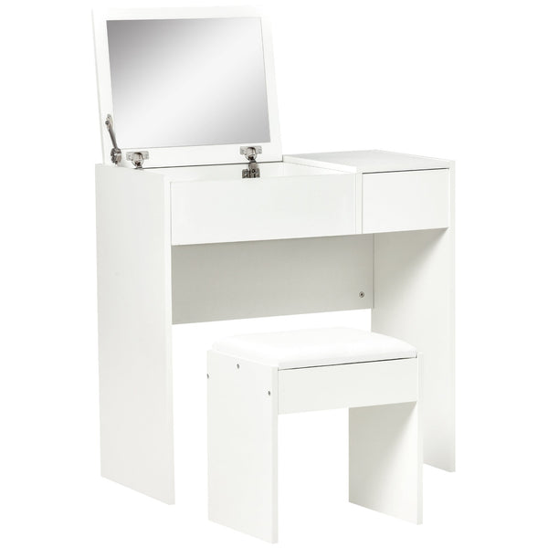 Consolle Trucco con Specchio e Sgabello 80x40x79 cm in Legno Bianca sconto