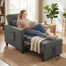 Poltrona Letto Singolo 69x82x85 cm con Schienale Reclinabile in Tessuto Effetto Lino e Legno Grigio      