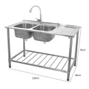 Lavello Cucina Commerciale 120x60x79 cm in Acciaio Doppia Vasca Rubinetto Gocciolatoio Destro  