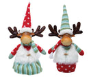 Set 2 Pupazzi Renna H44 cm in Tessuto Pois e Righe