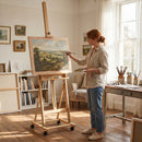 Cavalletto Pittura Pieghevole 50,5x53x178-238 cm con Ruote in Legno di Faggio      