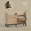 Scarpiera Salvaspazio Slim 120x29x80 cm con 2 Ante a Ribalta e Ripiani Regolabili Rimovibili per 8 Paia in MDF Noce      
