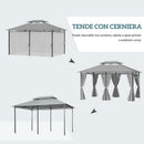 Gazebo da Giardino 300x400x275 cm con 6 Tende e Tetto a 2 Livelli in Acciaio e Poliestere Grigio Scuro      