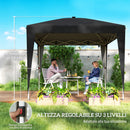 Gazebo Pieghevole da Giardino 297x297x288 cm ad Altezza Regolabile con Luce Centrale e Telecomando in Metallo e Poliestere Nero      