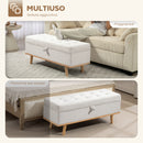 Panca Contenitore 118x42x45 cm da 80L Imbottita con Rivestimento in Tessuto e Gambe in Legno Crema      