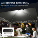 Gazebo Pieghevole da Giardino 297x297x288 cm ad Altezza Regolabile con Luce Centrale e Telecomando in Metallo e Poliestere Nero      